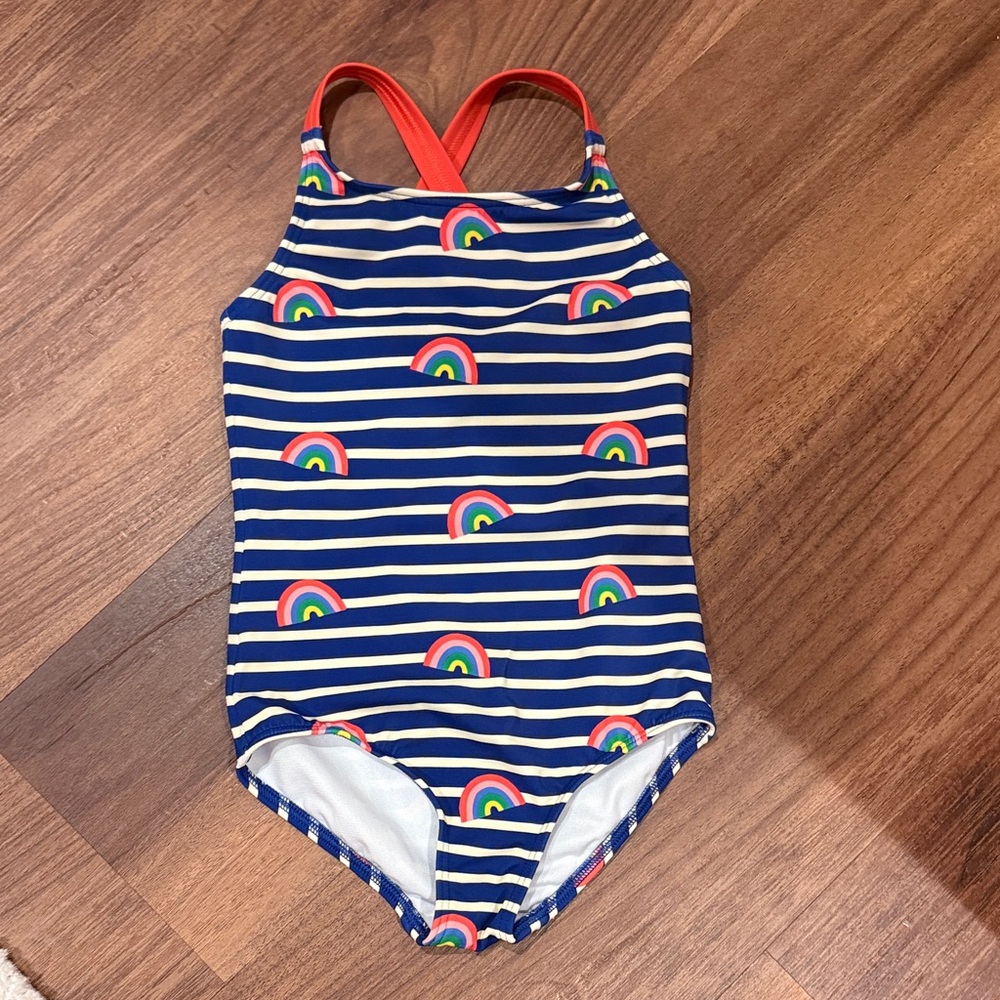 Mini Boden Striped Rainbow Kids Swim One Piece